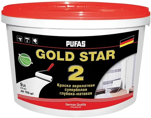 Пуфас Gold Star 2 краска акрилатная супербелая глубокоматовая Пуфас Gold Star 2 краска акрилатная супербелая глубокоматовая недорого с доставкой