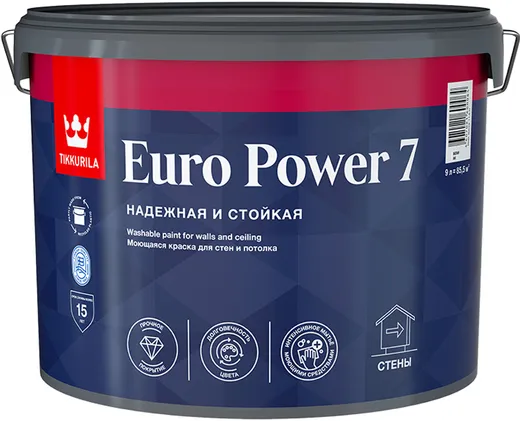 Тиккурила Euro Power 7 Надежная и Стойкая моющаяся краска для стен и потолка