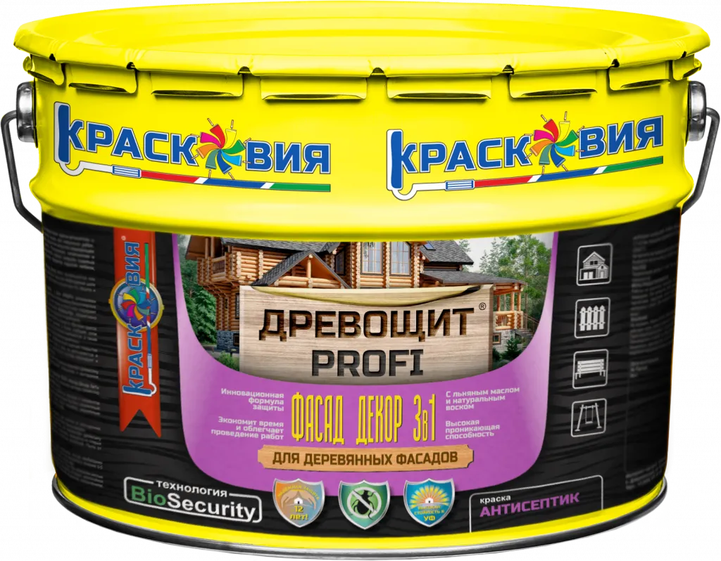 Древощит PROFI «Фасад Декор 3в1» (краска-антисептик с защитой от плесени и грибка)