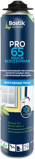 Bostik Pro 65 Макси Всесезонная пистолетная полиуретановая монтажная пена Bostik Pro 65 Макси Всесезонная пистолетная полиуретановая монтажная пена недорого с доставкой