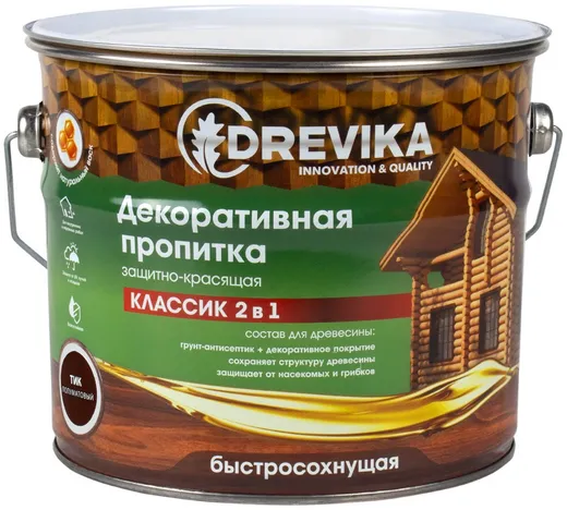 Drevika Классик 2 в 1 пропитка декоративная защитно-красящая быстросохнущая Drevika Классик 2 в 1 пропитка декоративная защитно-красящая быстросохнущая недорого с доставкой