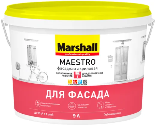 Marshall Maestro для Фасада фасадная акриловая краска для долговечной защиты Marshall Maestro для Фасада фасадная акриловая краска для долговечной защиты