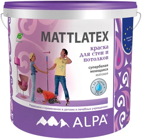 Alpa Mattlatex краска для стен и потолков супербелая моющаяся