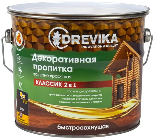 Drevika Классик 2 в 1 пропитка декоративная защитно-красящая быстросохнущая Drevika Классик 2 в 1 пропитка декоративная защитно-красящая быстросохнущая недорого с доставкой
