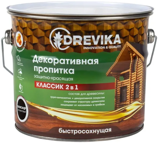 Drevika Классик 2 в 1 пропитка декоративная защитно-красящая быстросохнущая Drevika Классик 2 в 1 пропитка декоративная защитно-красящая быстросохнущая недорого с доставкой