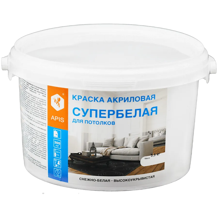 Краска акриловая APIS для потолков супербелая Краска акриловая APIS для потолков супербелая недорого с доставкой