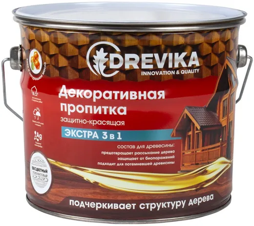 Drevika Экстра 3 в 1 пропитка декоративная защитно-красящая Drevika Экстра 3 в 1 пропитка декоративная защитно-красящая недорого с доставкой