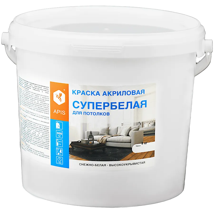 Краска акриловая APIS для потолков супербелая