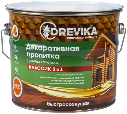 Drevika Классик 2 в 1 пропитка декоративная защитно-красящая быстросохнущая Drevika Классик 2 в 1 пропитка декоративная защитно-красящая быстросохнущая недорого с доставкой