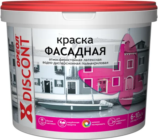 Ореол Discont краска фасадная атмосферостойкая латексная полиакриловая Ореол Discont краска фасадная атмосферостойкая латексная полиакриловая недорого с доставкой
