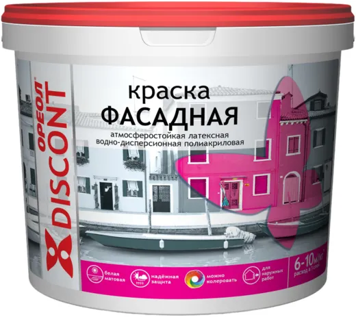 Ореол Discont краска фасадная атмосферостойкая латексная полиакриловая Ореол Discont краска фасадная атмосферостойкая латексная полиакриловая недорого с доставкой