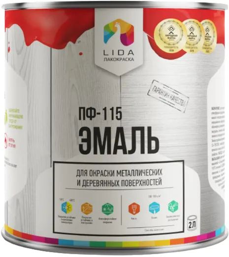 Лакокраска Lida ПФ-115 эмаль для окраски металлических и деревянных поверхностей Лакокраска Lida ПФ-115 эмаль для окраски металлических и деревянных поверхностей
