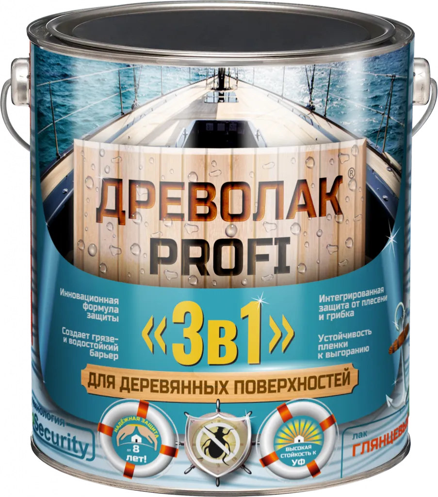Древолак PROFI «3 в 1» Бесцветный (износостойкий глянцевый лак «3 в 1» для дерева)