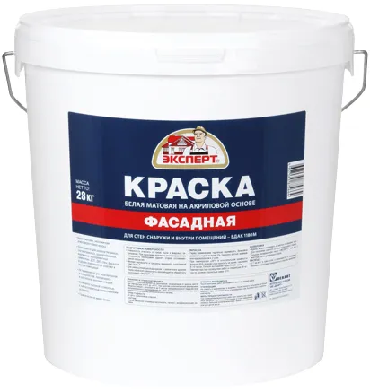 Эксперт Фасадная краска белая матовая на акриловой основе Эксперт Фасадная краска белая матовая на акриловой основе