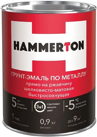 Hammerton 3 в 1 грунт-эмаль по металлу прямо на ржавчину быстросохнущая Hammerton 3 в 1 грунт-эмаль по металлу прямо на ржавчину быстросохнущая
