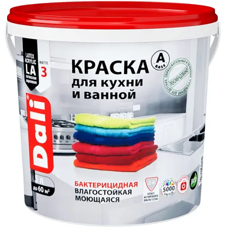 Dali краска для кухни и ванной латексная акриловая Dali краска для кухни и ванной латексная акриловая