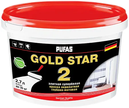 Пуфас Gold Star 2 краска акрилатная супербелая глубокоматовая Пуфас Gold Star 2 краска акрилатная супербелая глубокоматовая недорого с доставкой