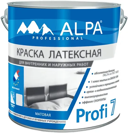 Alpa Profi 7 краска латексная супермоющаяся супербелая Alpa Profi 7 краска латексная супермоющаяся супербелая