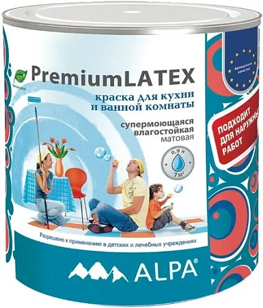 Alpa Premium Latex краска для кухонь и ванных комнат супермоющаяся влагостойкая Alpa Premium Latex краска для кухонь и ванных комнат супермоющаяся влагостойкая