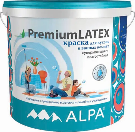 Alpa Premium Latex краска для кухонь и ванных комнат супермоющаяся влагостойкая Alpa Premium Latex краска для кухонь и ванных комнат супермоющаяся влагостойкая