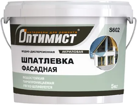 Оптимист S 602 водно-дисперсионная акриловая шпатлевка фасадная водостойкая Оптимист S 602 водно-дисперсионная акриловая шпатлевка фасадная водостойкая