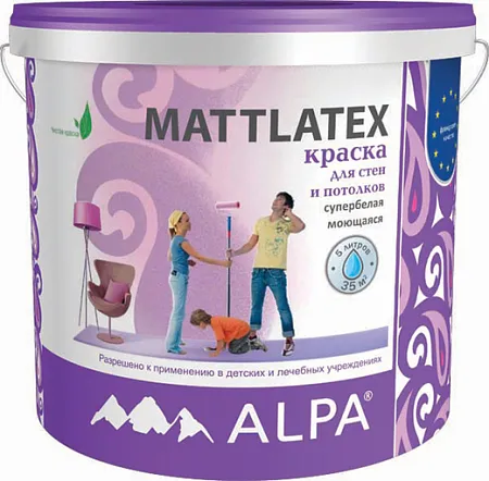 Alpa Mattlatex краска для стен и потолков супербелая моющаяся Alpa Mattlatex краска для стен и потолков супербелая моющаяся