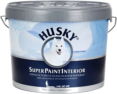 Хаски Super Paint Interior краска износостойкая матовая 100% акриловая интерьерная Хаски Super Paint Interior краска износостойкая матовая 100% акриловая интерьерная