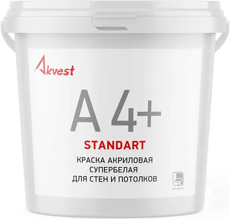 Аквест Standart A 4+ краска акриловая для стен и потолков супербелая Аквест Standart A 4+ краска акриловая для стен и потолков супербелая