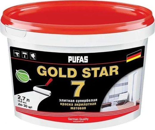Пуфас Gold Star 7 краска акрилатная супербелая матовая Пуфас Gold Star 7 краска акрилатная супербелая матовая