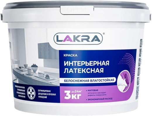 Лакра краска латексная интерьерная влагостойкая Лакра краска латексная интерьерная влагостойкая