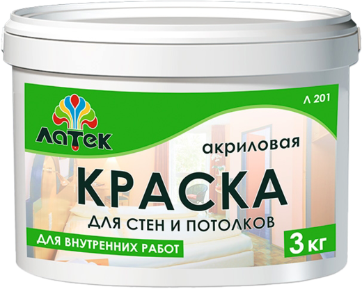 Латек Л 201 акриловая краска для стен и потолков Латек Л 201 акриловая краска для стен и потолков