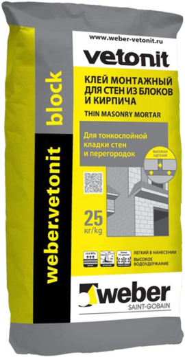 Вебер Ветонит Block клей монтажный для стен из ячеистых блоков и кирпича