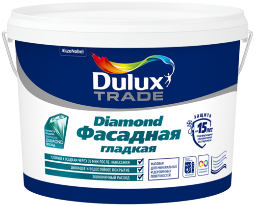 Dulux Trade Diamond Фасадная Гладкая матовая водно-дисперсионная краска для фасадных поверхностей Dulux Trade Diamond Фасадная Гладкая матовая водно-дисперсионная краска для фасадных поверхностей