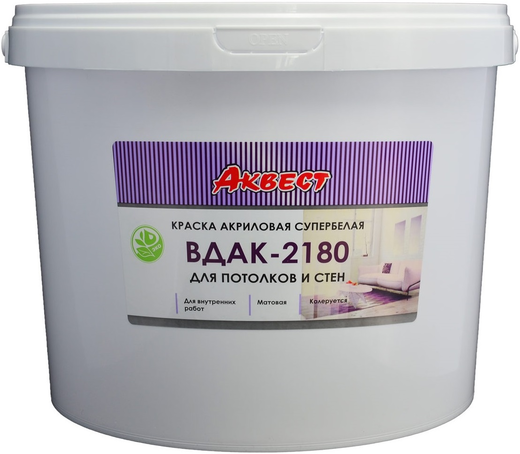 Аквест ВДАК-2180 краска акриловая супербелая для потолков и стен Аквест ВДАК-2180 краска акриловая супербелая для потолков и стен