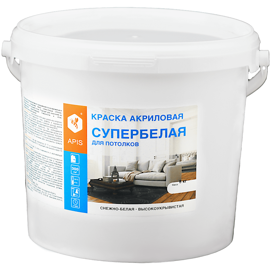 Краска акриловая APIS для потолков супербелая
