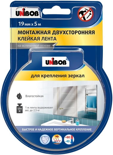 Unibob лента клейкая монтажная двухсторонняя для крепления зеркал Unibob лента клейкая монтажная двухсторонняя для крепления зеркал недорого с доставкой