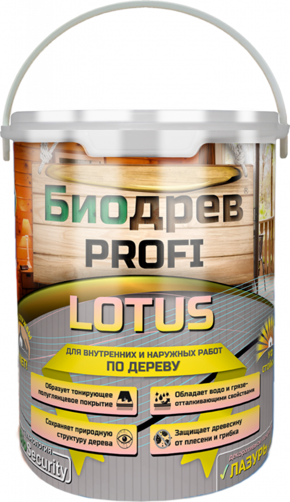 Биодрев PROFI "LOTUS" (декоративная лазурь с защитой от плесени и грибка)