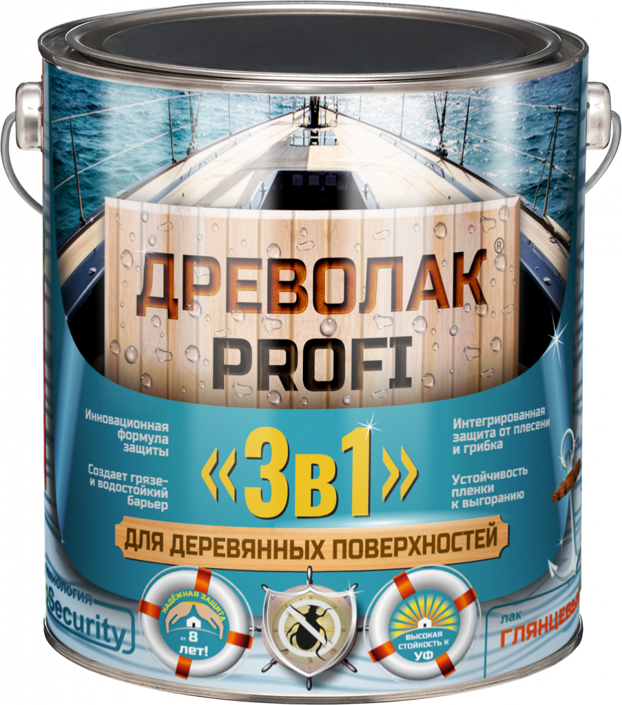 Древолак PROFI «3 в 1» Бесцветный (износостойкий глянцевый лак «3 в 1» для дерева)