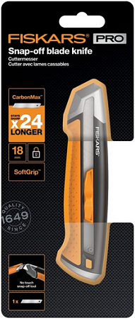 Fiskars Carbonmax нож строительный с выдвижным и сменным лезвием Fiskars Carbonmax нож строительный с выдвижным и сменным лезвием недорого с доставкой