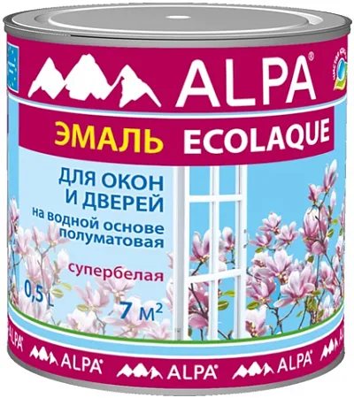 Alpa Ecolaque эмаль на водной основе для окон и дверей супербелая Alpa Ecolaque эмаль на водной основе для окон и дверей супербелая недорого с доставкой